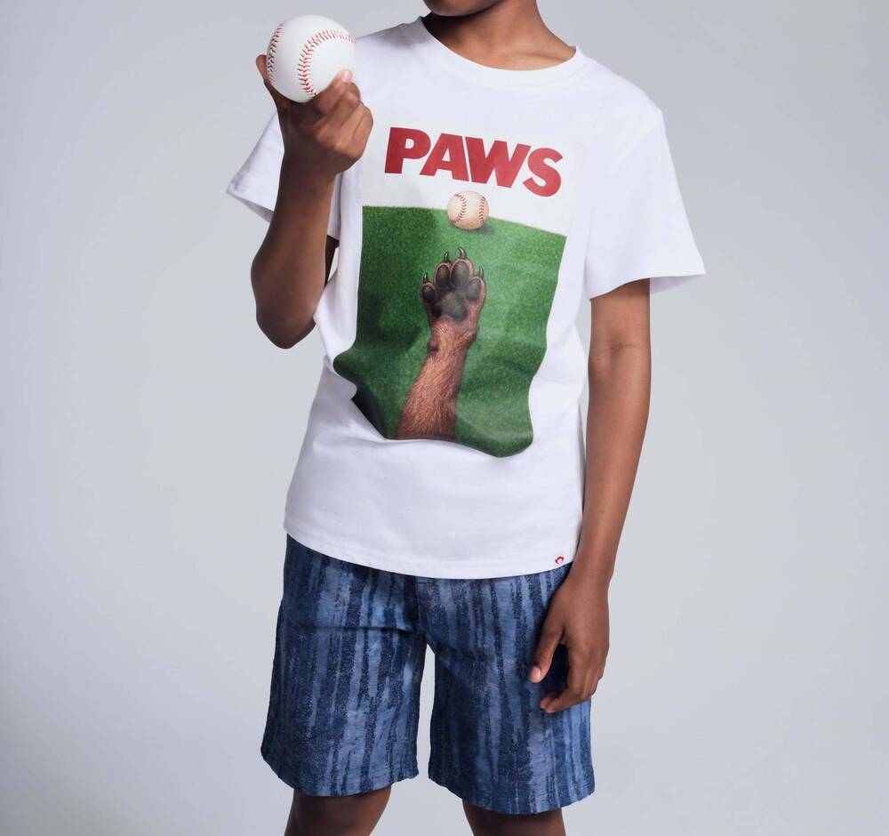 NEW APPAMAN boy's dog paws graphic short sleeve tee in white
